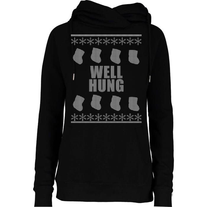 Well Hung Funny Ugly Christmas  Womens Funnel Neck Pullover Hood