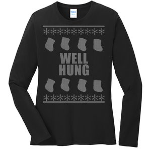 Well Hung Funny Ugly Christmas  Ladies Long Sleeve Shirt