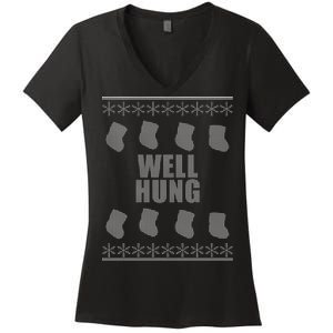 Well Hung Funny Ugly Christmas  Women's V-Neck T-Shirt