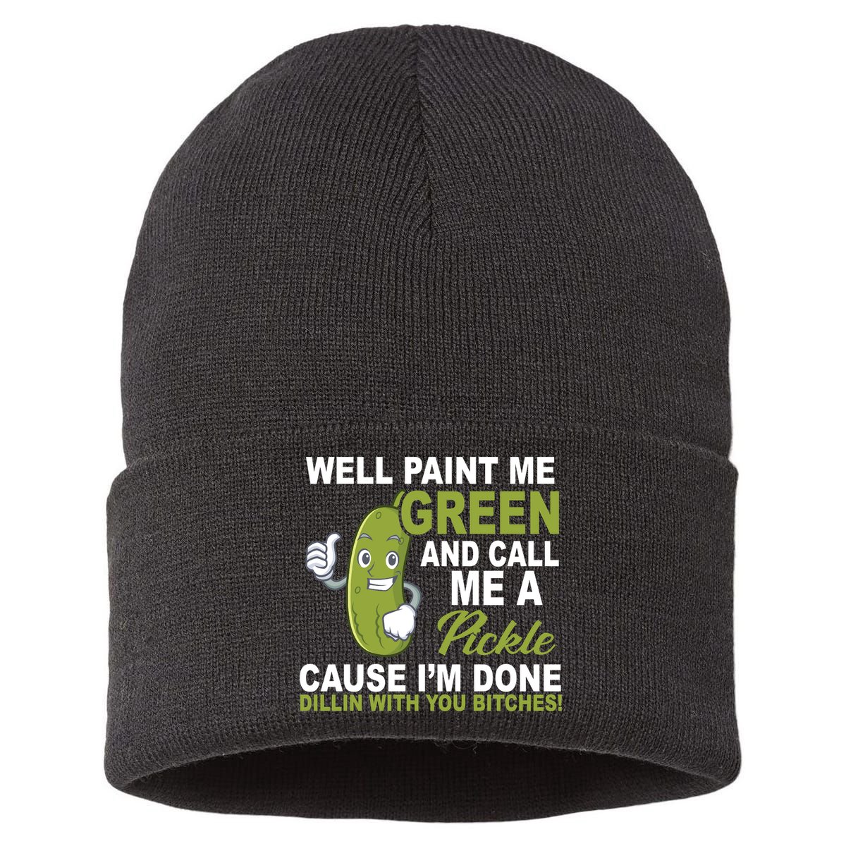 Well Paint Me Green Funny Pickle Saying Sustainable Knit Beanie