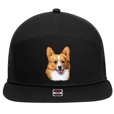 Welsh Corgi Dog Portrait 7 Panel Mesh Trucker Snapback Hat