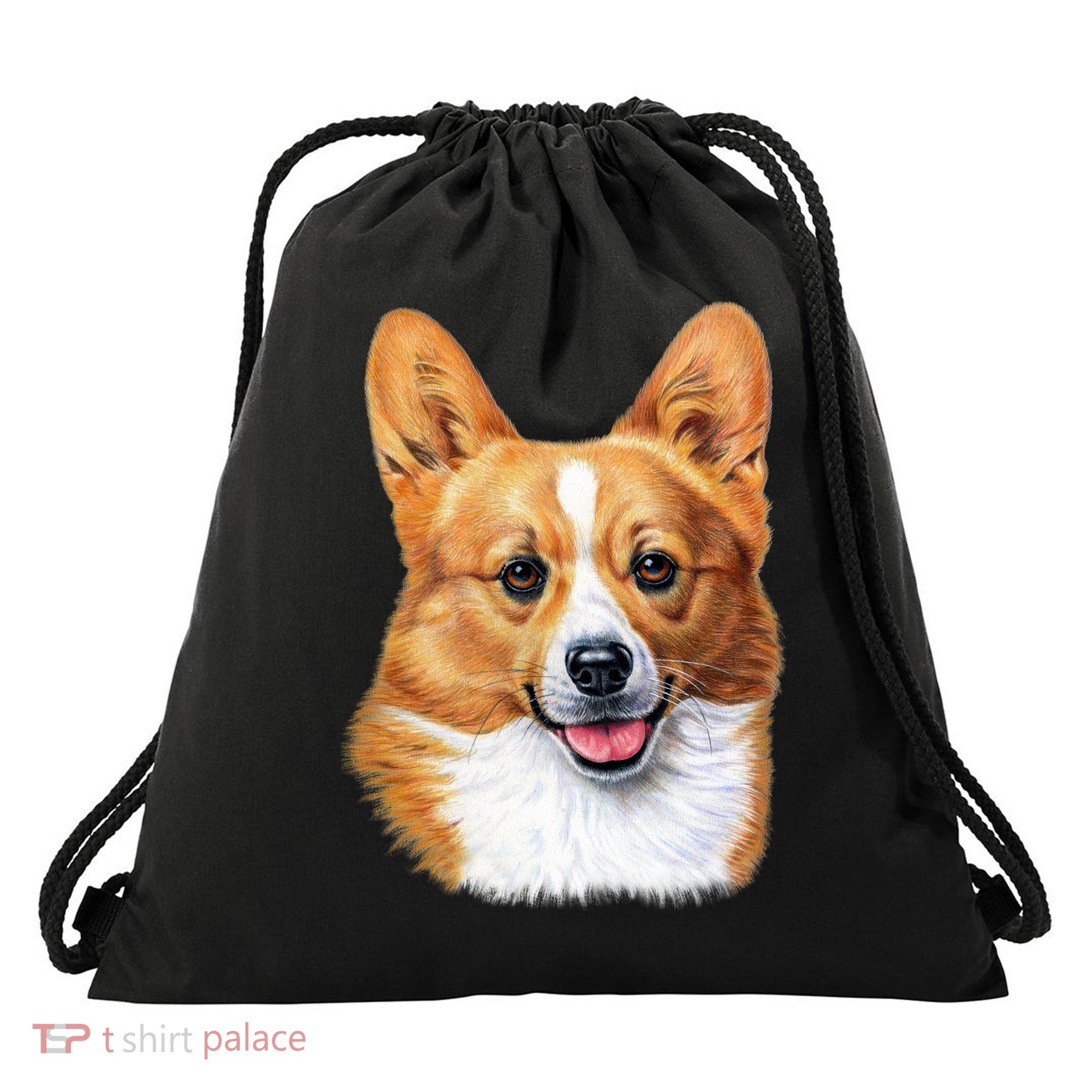 Welsh Corgi Dog Portrait Drawstring Bag