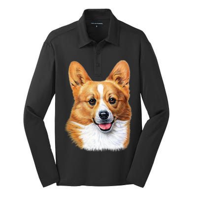 Welsh Corgi Dog Portrait Silk Touch Performance Long Sleeve Polo