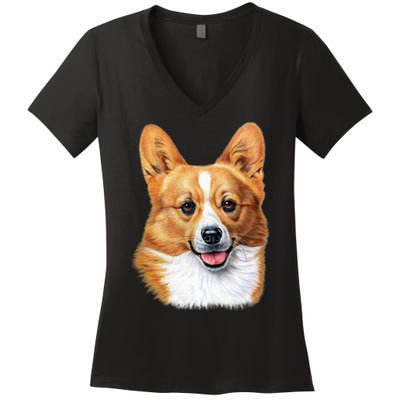 Welsh Corgi Dog Portrait Women's V-Neck T-Shirt