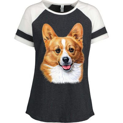 Welsh Corgi Dog Portrait Enza Ladies Jersey Colorblock Tee