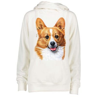 Welsh Corgi Dog Portrait Womens Funnel Neck Pullover Hood