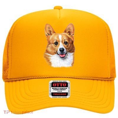 Welsh Corgi Dog Portrait High Crown Mesh Back Trucker Hat