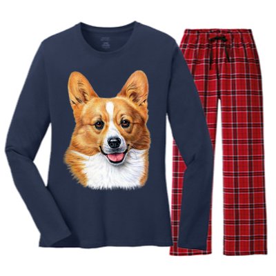 Welsh Corgi Dog Portrait Women's Long Sleeve Flannel Pajama Set 