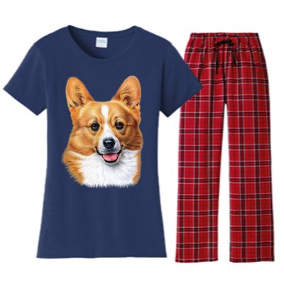 Welsh Corgi Dog Portrait Women's Flannel Pajama Set