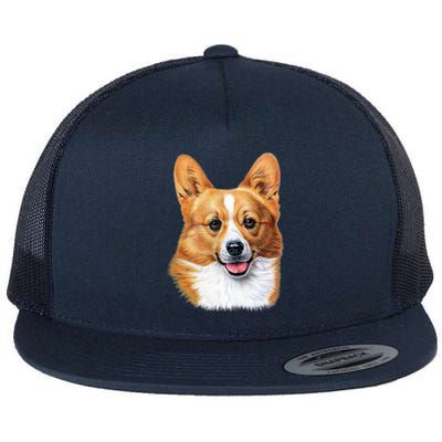 Welsh Corgi Dog Portrait Flat Bill Trucker Hat