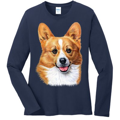 Welsh Corgi Dog Portrait Ladies Long Sleeve Shirt