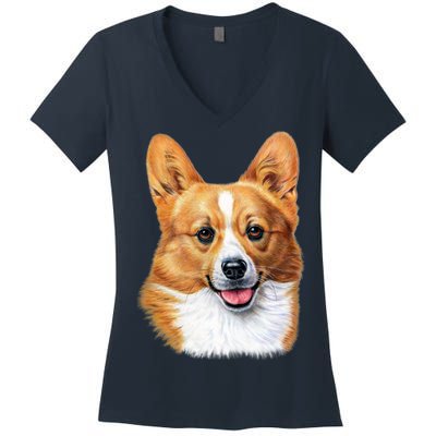 Welsh Corgi Dog Portrait Women's V-Neck T-Shirt