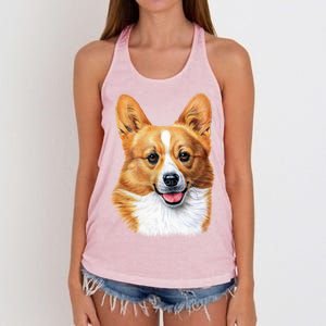 Welsh Corgi Dog Portrait Women's Knotted Racerback Tank