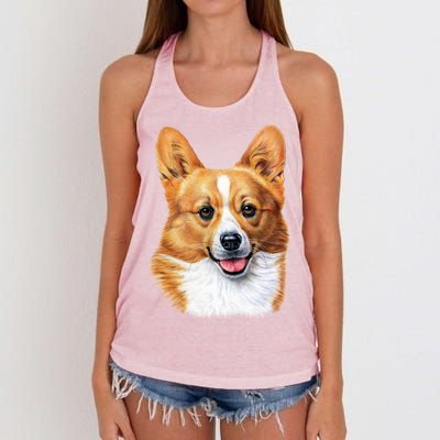 Welsh Corgi Dog Portrait Women's Knotted Racerback Tank