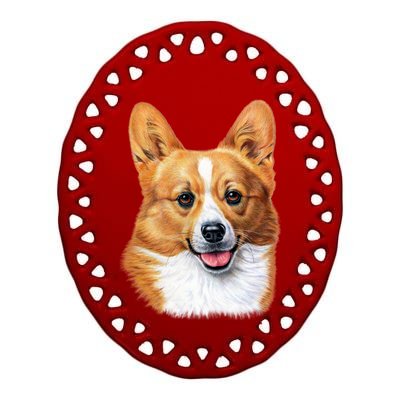 Welsh Corgi Dog Portrait Ceramic Oval Ornament