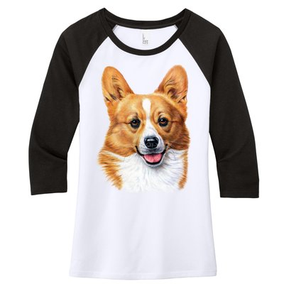 Welsh Corgi Dog Portrait Women's Tri-Blend 3/4-Sleeve Raglan Shirt