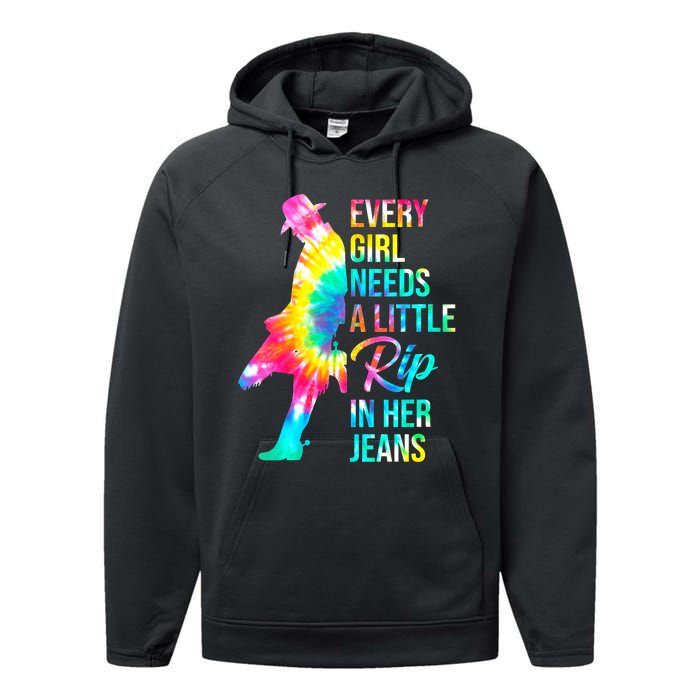 Wo Every  Needs A Little Rip In Her Jeans Funny Quotes Performance Fleece Hoodie