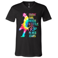 Wo Every  Needs A Little Rip In Her Jeans Funny Quotes V-Neck T-Shirt