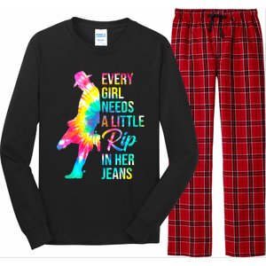 Wo Every  Needs A Little Rip In Her Jeans Funny Quotes Long Sleeve Pajama Set