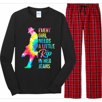 Wo Every  Needs A Little Rip In Her Jeans Funny Quotes Long Sleeve Pajama Set