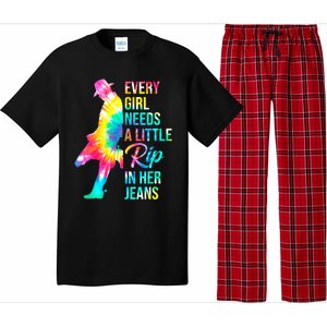 Wo Every  Needs A Little Rip In Her Jeans Funny Quotes Pajama Set