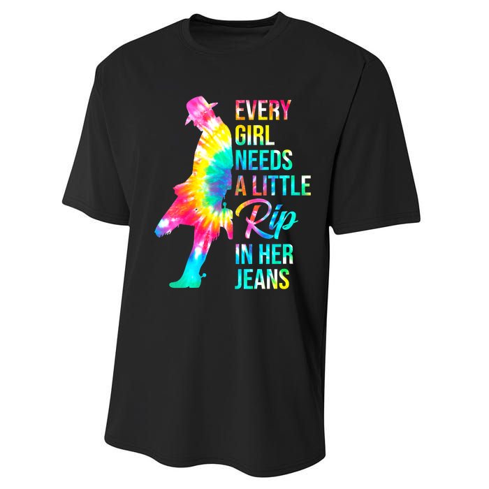 Wo Every  Needs A Little Rip In Her Jeans Funny Quotes Performance Sprint T-Shirt