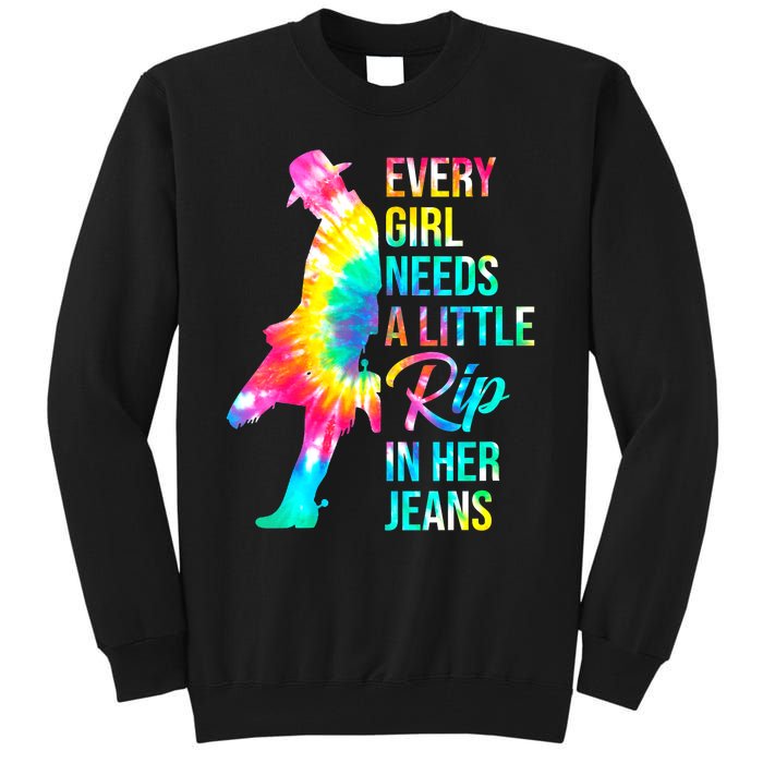 Wo Every  Needs A Little Rip In Her Jeans Funny Quotes Tall Sweatshirt