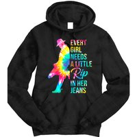 Wo Every  Needs A Little Rip In Her Jeans Funny Quotes Tie Dye Hoodie