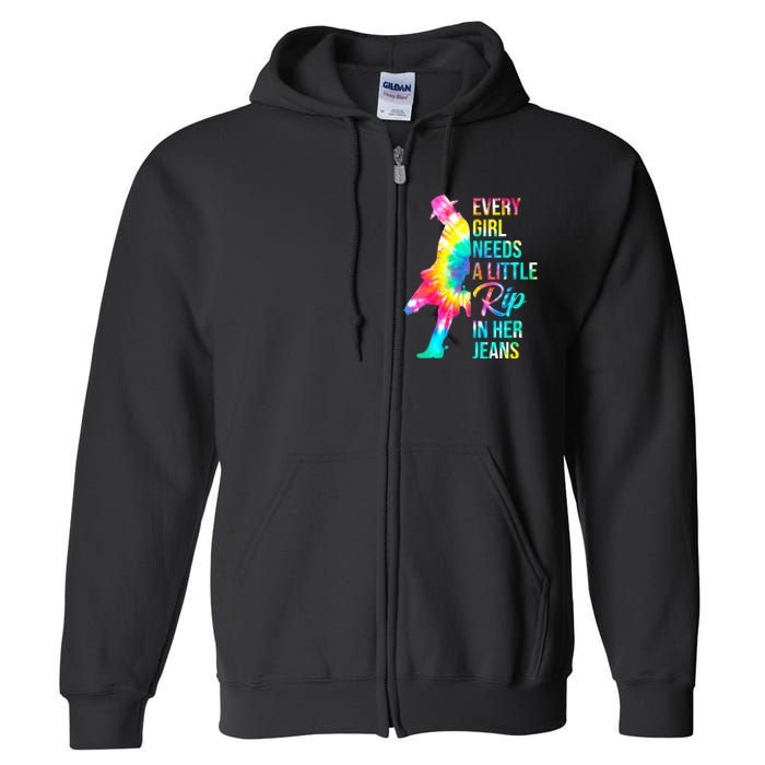 Wo Every  Needs A Little Rip In Her Jeans Funny Quotes Full Zip Hoodie