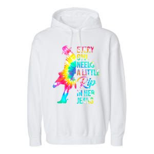 Wo Every  Needs A Little Rip In Her Jeans Funny Quotes Garment-Dyed Fleece Hoodie