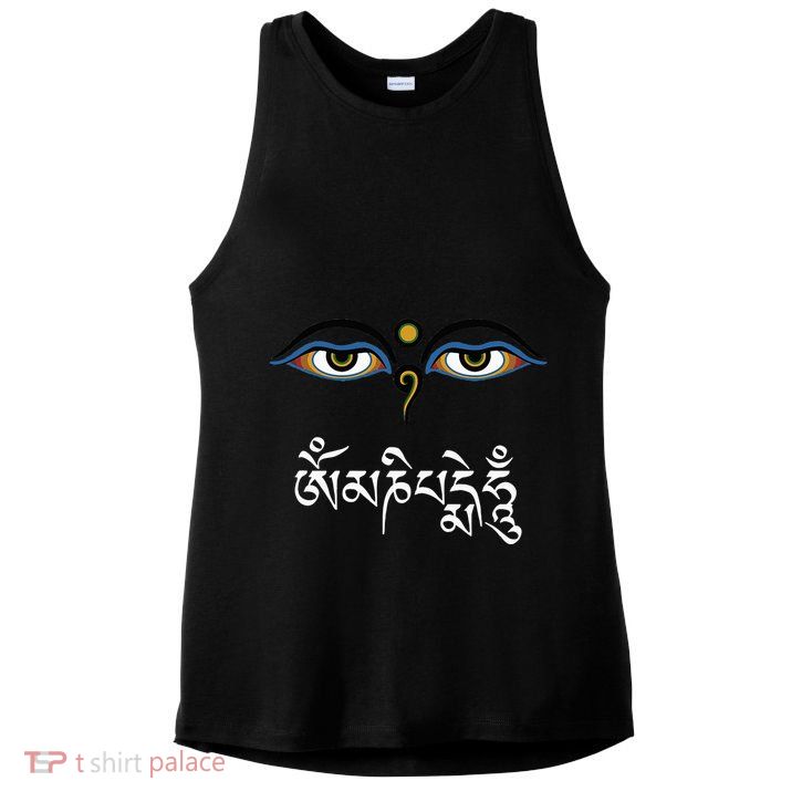 Wisdom Eyes Om Mani Padme Hum Buddha Buddhist Dalai Lama Ladies PosiCharge Tri-Blend Wicking Tank