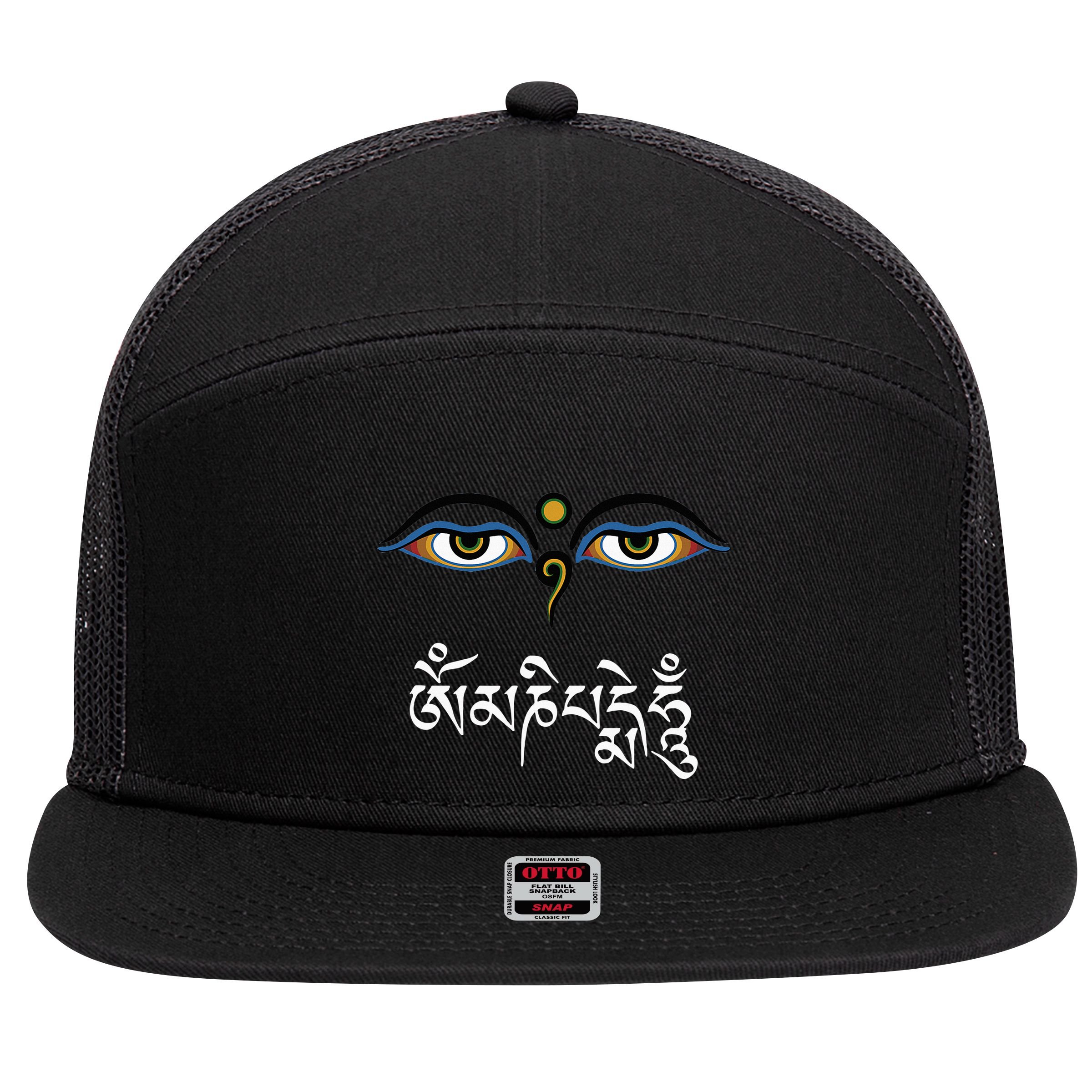 Wisdom Eyes Om Mani Padme Hum Buddha Buddhist Dalai Lama 7 Panel Mesh Trucker Snapback Hat