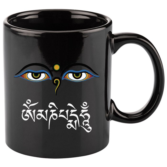 Wisdom Eyes Om Mani Padme Hum Buddha Buddhist Dalai Lama 11oz C Handle Ceramic Mug