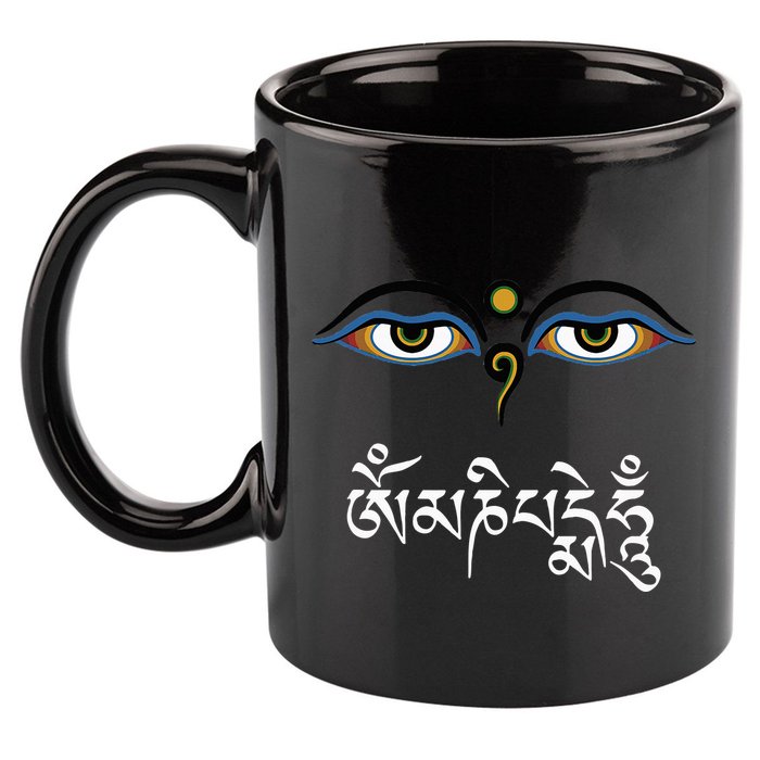 Wisdom Eyes Om Mani Padme Hum Buddha Buddhist Dalai Lama 11oz C Handle Ceramic Mug