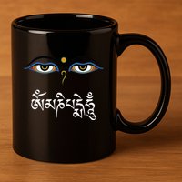 Wisdom Eyes Om Mani Padme Hum Buddha Buddhist Dalai Lama 11oz C Handle Ceramic Mug