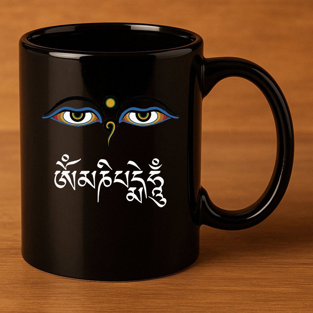 Wisdom Eyes Om Mani Padme Hum Buddha Buddhist Dalai Lama 11oz C Handle Ceramic Mug