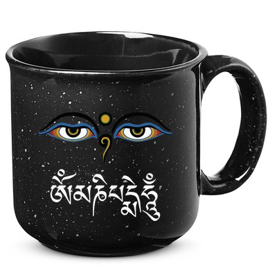Wisdom Eyes Om Mani Padme Hum Buddha Buddhist Dalai Lama 15oz Campfire Ceramic Mug