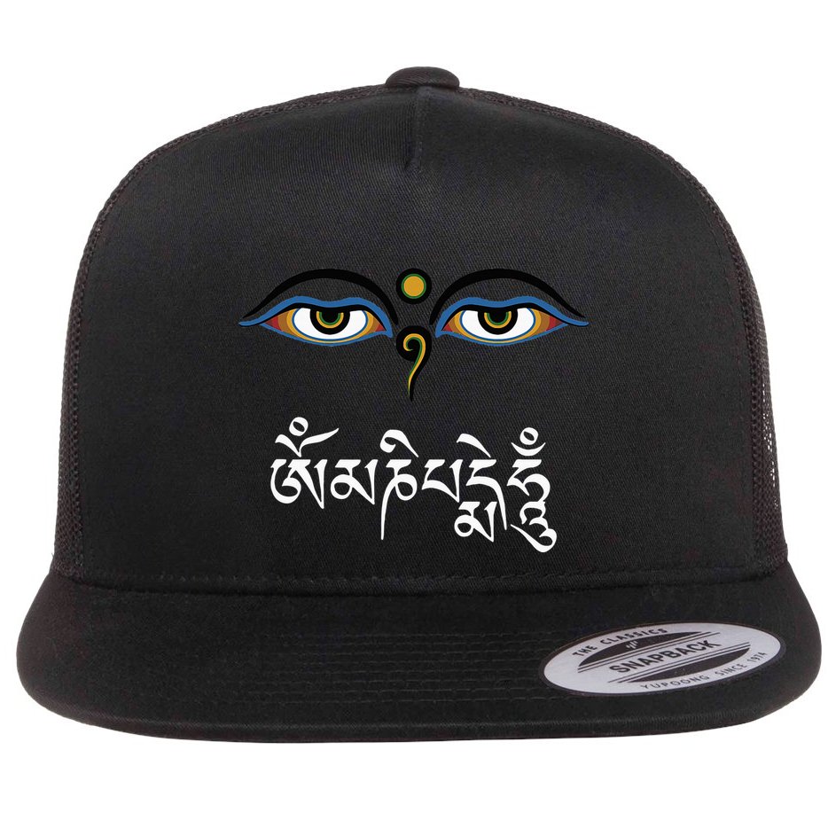 Wisdom Eyes Om Mani Padme Hum Buddha Buddhist Dalai Lama Flat Bill Trucker Hat