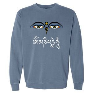 Wisdom Eyes Om Mani Padme Hum Buddha Buddhist Dalai Lama Garment-Dyed Sweatshirt