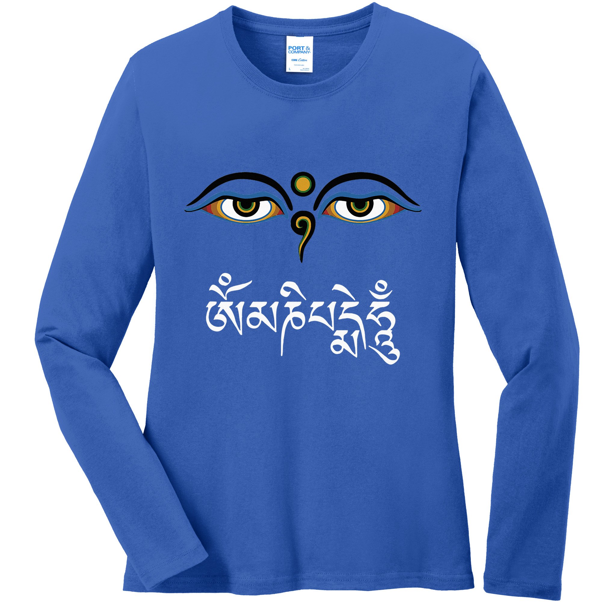 Wisdom Eyes Om Mani Padme Hum Buddha Buddhist Dalai Lama Ladies Long Sleeve Shirt