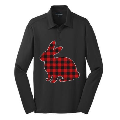 Wo Easter Plaid Bunny Rabbit Gift Silk Touch Performance Long Sleeve Polo