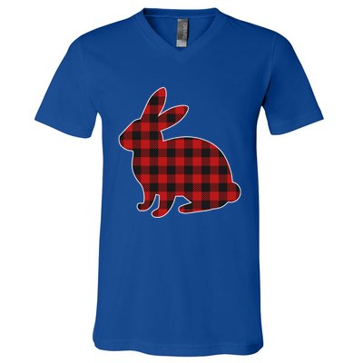 Wo Easter Plaid Bunny Rabbit Gift V-Neck T-Shirt