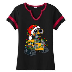 Wall E Robot Christmas Lights Wall E Very Merry Xmas Party Ladies Halftime Notch Neck Tee