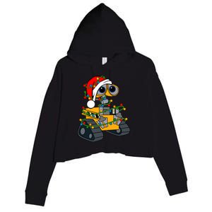 Wall E Robot Christmas Lights Wall E Very Merry Xmas Party Crop Fleece Hoodie