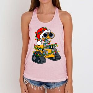 Wall E Robot Christmas Lights Wall E Very Merry Xmas Party Women's Knotted Racerback Tank