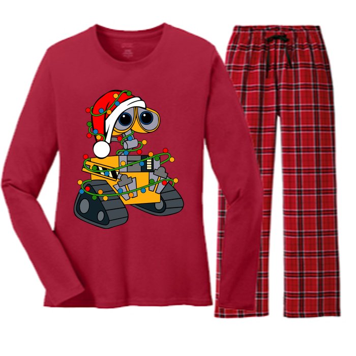 Wall E Robot Christmas Lights Wall E Very Merry Xmas Party Women's Long Sleeve Flannel Pajama Set 