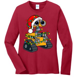 Wall E Robot Christmas Lights Wall E Very Merry Xmas Party Ladies Long Sleeve Shirt