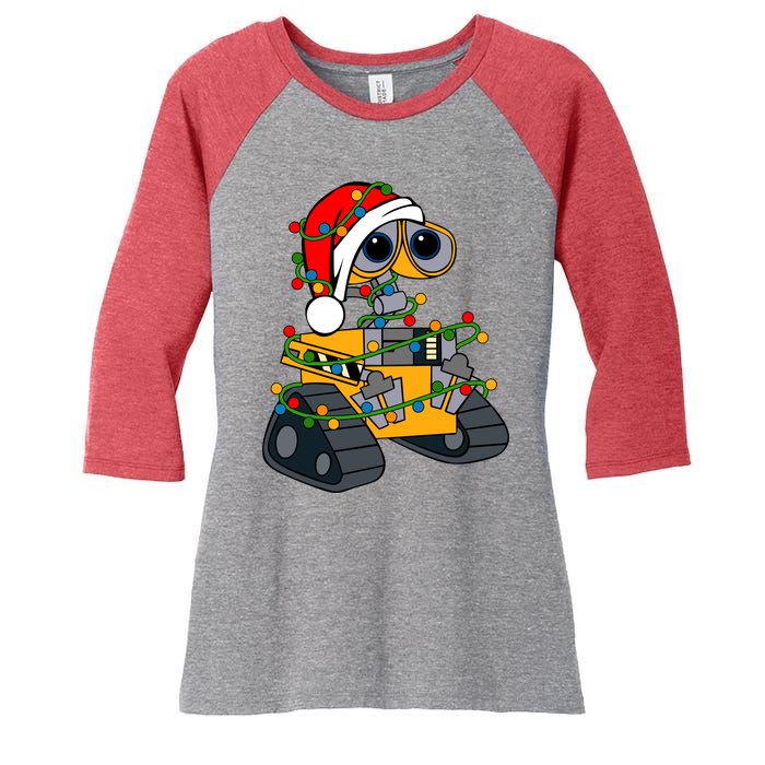 Wall E Robot Christmas Lights Wall E Very Merry Xmas Party Women's Tri-Blend 3/4-Sleeve Raglan Shirt