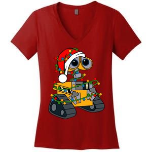 Wall E Robot Christmas Lights Wall E Very Merry Xmas Party Women's V-Neck T-Shirt