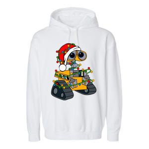 Wall E Robot Christmas Lights Wall E Very Merry Xmas Party Garment-Dyed Fleece Hoodie